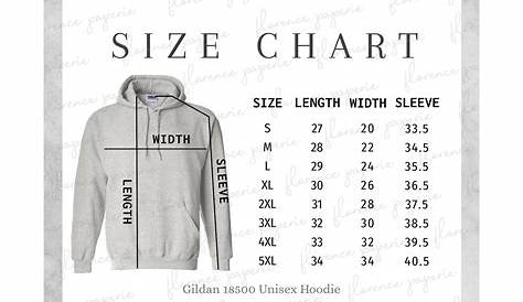 Gildan 18500 Hoodie Size Chart, Unisex Hooded Sweatshirt (998690