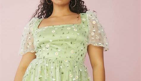 Sugar Thrillz Plus Size Organza Daisy Sheer Puff Sleeve Babydoll Dress