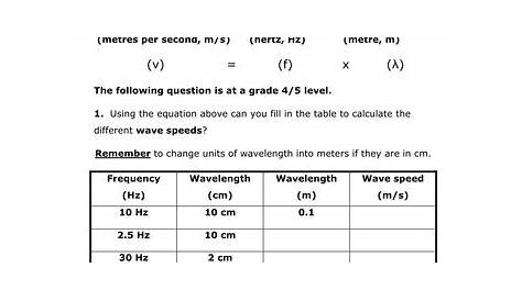 wave calculations worksheets answers