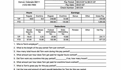 understanding your pay stub worksheet