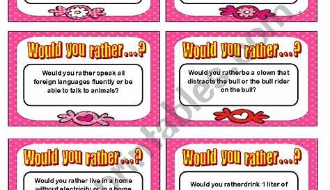 Would you rather card game - Speaking II - ESL worksheet by mauro78