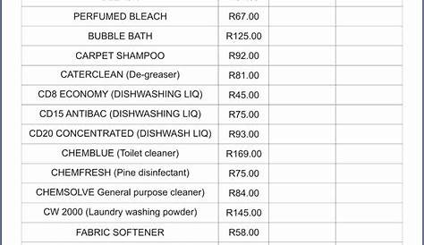 house cleaning price chart