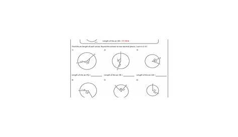 geometry arc length and sector area worksheets answer key
