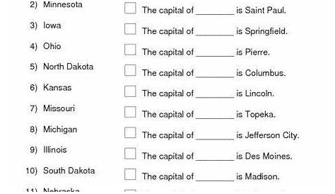 States and Capitals Matching Worksheet Capitals Of the Midwest States