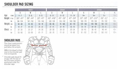 youth shoulder pads size chart