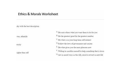 Solved Ethics & Morals Worksheet QUESTION 1 Match each | Chegg.com