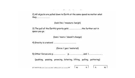gravity force lab worksheet answers