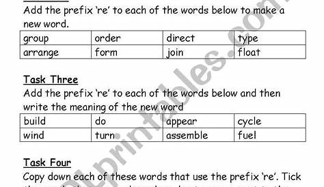 prefix re worksheets