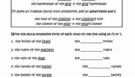 singular and plural possessive nouns worksheets with answers