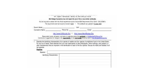 2019-2023 Form Reptile and Amphibian Study Merit Badge Workbook Fill