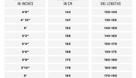 women ski size chart