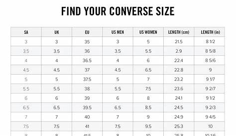 womens converse shoes size chart