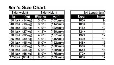 ski size chart women