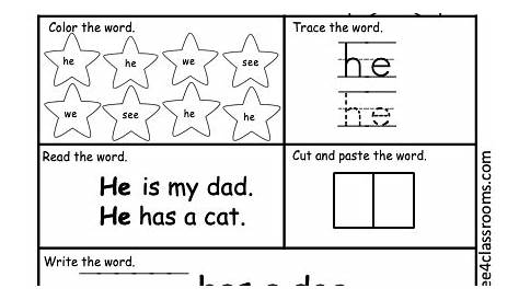 sight word he worksheets