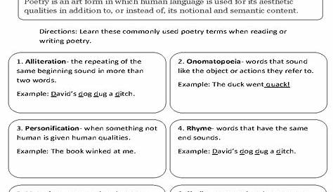 literary elements in poems worksheet