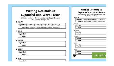 write decimals in word form worksheet