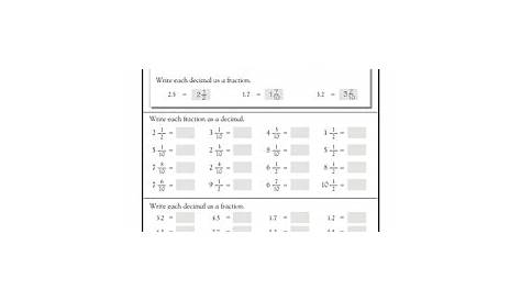 mixed number to decimal worksheet