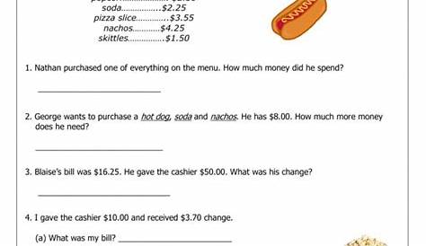 money word problem worksheets