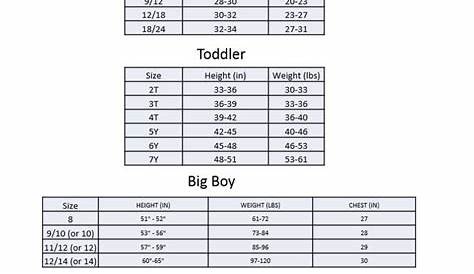 Size chart – Andy & Evan