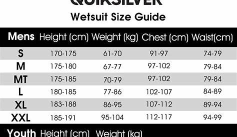 roxy wetsuit size chart