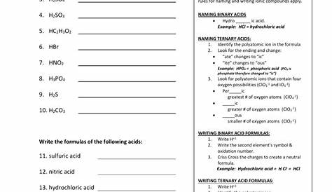 naming acids and bases worksheet answers