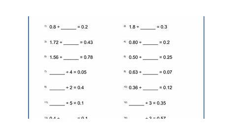 grade 6 math worksheet - Decimals: dividing decimals by whole numbers