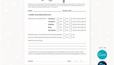 Photography Consent Form Template Photography Permission Form - Etsy UK