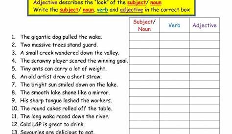 worksheets on nouns verbs and adjectives