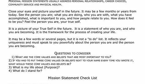 mission statement worksheet templates