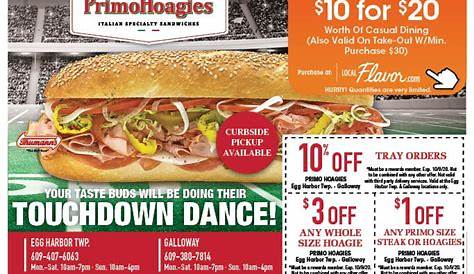 $1 off any primo size steak or hoagies. at Primo Hoagies - Galloway , NJ