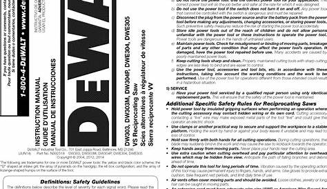 Dewalt DWE305 TYPE 1 User Manual RECIPROCATING SAW Manuals And Guides