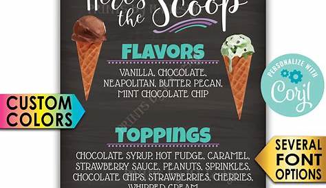 Ice Cream Flavors & Toppings Sign, Here's the Scoop Ice Cream Bar