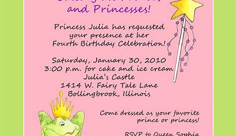 Princess Theme Birthday Party Invitation Custom Wording