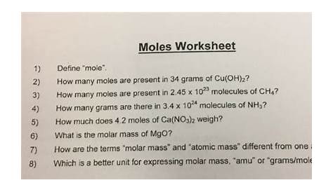 moles worksheet 1
