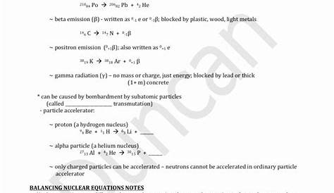 nuclear chemistry worksheet answers