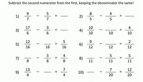fraction addition subtraction worksheet