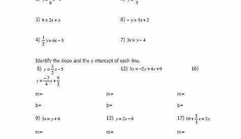 identify slope and y intercept worksheets