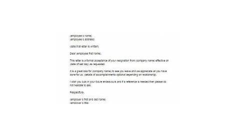Resignation Letter Acceptance Template | Just Letter Templates