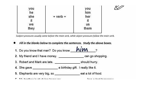 pronoun subject and object worksheet