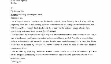 Maternity Leave Letter sample | Templates at allbusinesstemplates.com