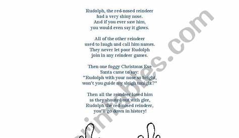 Rudolph the Red Nosed Reindeer Song Lyrics and Colouring Pictures - ESL