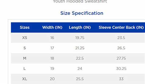 gildan youth hoodie size chart
