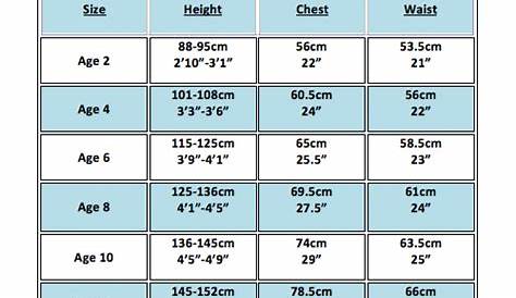 youth wetsuit size chart