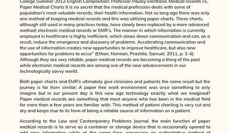 Electronic Medical Records Vs. Paper Charting Compare And Contrast