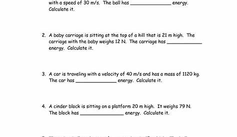 17 Best Images of Potential Energy Practice Problems Worksheet