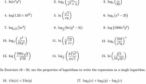properties of logarithms worksheets