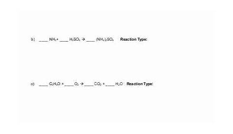 identifying types of chemical reactions worksheets