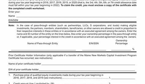 2022 Maine New Markets Capital Investment Credit Worksheet Download