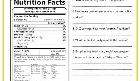 food label worksheet answer key
