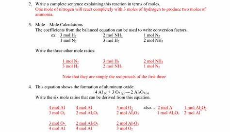 stoichiometry worksheets 1 mole to mole calculations answer key